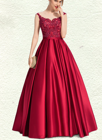 Olivia Ball-Gown/Princess Scoop Illusion Floor-Length Satin Lace Prom Dresses With Sequins UKP0017600