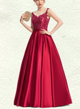 Olivia Ball-Gown/Princess Scoop Illusion Floor-Length Satin Lace Prom Dresses With Sequins UKP0017600