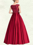 Olivia Ball-Gown/Princess Scoop Illusion Floor-Length Satin Lace Prom Dresses With Sequins UKP0017600