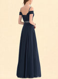 Ann A-Line V-neck Cold Shoulder Floor-Length Chiffon Prom Dresses With Beading Sequins Pleated UKP0017603