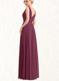 Serenity A-Line V-neck Floor-Length Chiffon Prom Dresses With Pleated UKP0017604