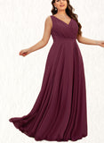 Serenity A-Line V-neck Floor-Length Chiffon Prom Dresses With Pleated UKP0017604