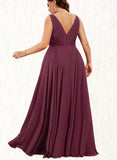 Serenity A-Line V-neck Floor-Length Chiffon Prom Dresses With Pleated UKP0017604