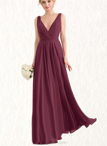 Serenity A-Line V-neck Floor-Length Chiffon Prom Dresses With Pleated UKP0017604