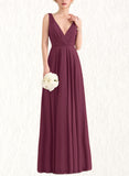 Serenity A-Line V-neck Floor-Length Chiffon Prom Dresses With Pleated UKP0017604