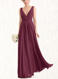 Serenity A-Line V-neck Floor-Length Chiffon Prom Dresses With Pleated UKP0017604