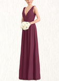 Serenity A-Line V-neck Floor-Length Chiffon Prom Dresses With Pleated UKP0017604