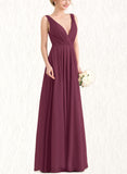 Serenity A-Line V-neck Floor-Length Chiffon Prom Dresses With Pleated UKP0017604