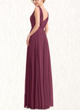 Serenity A-Line V-neck Floor-Length Chiffon Prom Dresses With Pleated UKP0017604