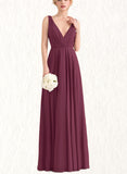 Serenity A-Line V-neck Floor-Length Chiffon Prom Dresses With Pleated UKP0017604