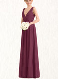 Serenity A-Line V-neck Floor-Length Chiffon Prom Dresses With Pleated UKP0017604