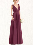 Serenity A-Line V-neck Floor-Length Chiffon Prom Dresses With Pleated UKP0017604