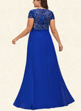 Jaiden A-Line V-neck Floor-Length Chiffon Lace Prom Dresses UKP0017605