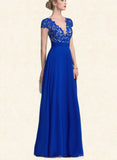 Jaiden A-Line V-neck Floor-Length Chiffon Lace Prom Dresses UKP0017605