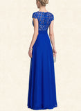 Jaiden A-Line V-neck Floor-Length Chiffon Lace Prom Dresses UKP0017605