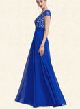 Jaiden A-Line V-neck Floor-Length Chiffon Lace Prom Dresses UKP0017605