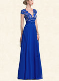 Jaiden A-Line V-neck Floor-Length Chiffon Lace Prom Dresses UKP0017605