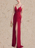 Jaylyn Sheath/Column V-neck Floor-Length Jersey Prom Dresses With Pleated UKP0017606