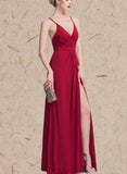 Jaylyn Sheath/Column V-neck Floor-Length Jersey Prom Dresses With Pleated UKP0017606