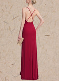 Jaylyn Sheath/Column V-neck Floor-Length Jersey Prom Dresses With Pleated UKP0017606