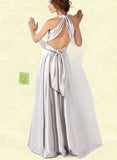 Shannon A-line V-Neck Floor-Length Charmeuse Prom Dresses With Pleated UKP0017607