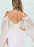 Hope Trumpet/Mermaid Cold Shoulder Sweep Train Chiffon Lace Wedding Dress UKP0017610