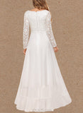 Cadence A-Line V-neck Asymmetrical Chiffon Lace Wedding Dress UKP0017613