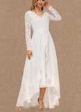 Cadence A-Line V-neck Asymmetrical Chiffon Lace Wedding Dress UKP0017613