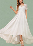 Lauren A-Line Boat Neck Asymmetrical Chiffon Lace Wedding Dress UKP0017614