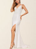 Teagan Trumpet/Mermaid V-neck Sweep Train Chiffon Lace Wedding Dress With Sequins UKP0017615