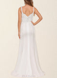 Teagan Trumpet/Mermaid V-neck Sweep Train Chiffon Lace Wedding Dress With Sequins UKP0017615