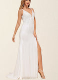 Teagan Trumpet/Mermaid V-neck Sweep Train Chiffon Lace Wedding Dress With Sequins UKP0017615