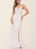 Teagan Trumpet/Mermaid V-neck Sweep Train Chiffon Lace Wedding Dress With Sequins UKP0017615