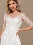 Urania A-Line V-neck Floor-Length Chiffon Lace Wedding Dress UKP0017620