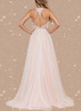 Rose A-Line Halter Sweep Train Tulle Lace Wedding Dress With Beading Sequins UKP0017621