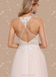 Rose A-Line Halter Sweep Train Tulle Lace Wedding Dress With Beading Sequins UKP0017621