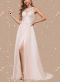 Rose A-Line Halter Sweep Train Tulle Lace Wedding Dress With Beading Sequins UKP0017621