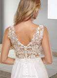 Jaylene A-Line V-neck Floor-Length Chiffon Lace Wedding Dress With Sequins UKP0017622