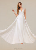 Julie A-Line V-neck Sweep Train Chiffon Lace Wedding Dress UKP0017623