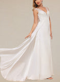 Julie A-Line V-neck Sweep Train Chiffon Lace Wedding Dress UKP0017623