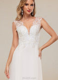 Julie A-Line V-neck Sweep Train Chiffon Lace Wedding Dress UKP0017623