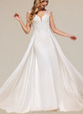 Julie A-Line V-neck Sweep Train Chiffon Lace Wedding Dress UKP0017623