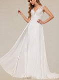 Julie A-Line V-neck Sweep Train Chiffon Lace Wedding Dress UKP0017623