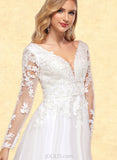 Talia A-Line V-neck Floor-Length Tulle Lace Wedding Dress With Beading Sequins UKP0017626