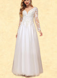 Talia A-Line V-neck Floor-Length Tulle Lace Wedding Dress With Beading Sequins UKP0017626