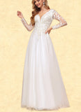 Talia A-Line V-neck Floor-Length Tulle Lace Wedding Dress With Beading Sequins UKP0017626