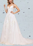 Clara Ball-Gown/Princess V-neck Court Train Tulle Lace Wedding Dress With Sequins UKP0017627