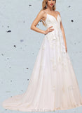 Clara Ball-Gown/Princess V-neck Court Train Tulle Lace Wedding Dress With Sequins UKP0017627