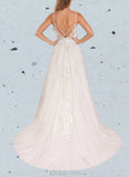 Clara Ball-Gown/Princess V-neck Court Train Tulle Lace Wedding Dress With Sequins UKP0017627