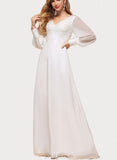 Liliana A-Line V-neck Floor-Length Chiffon Lace Wedding Dress With Sequins UKP0017628